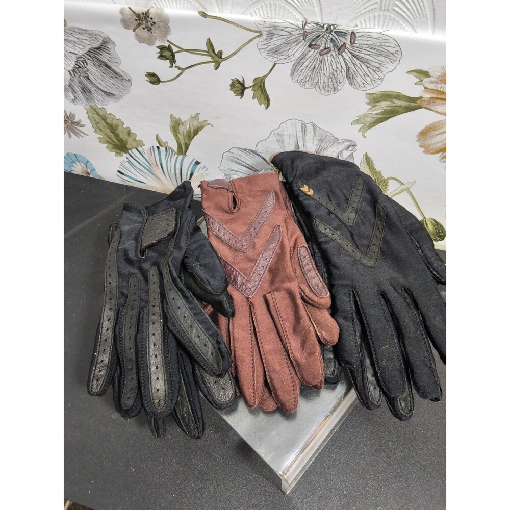 3Pairs Isotoner Leather Lined Driving Gloves Size M Wrist Length Brown & Black